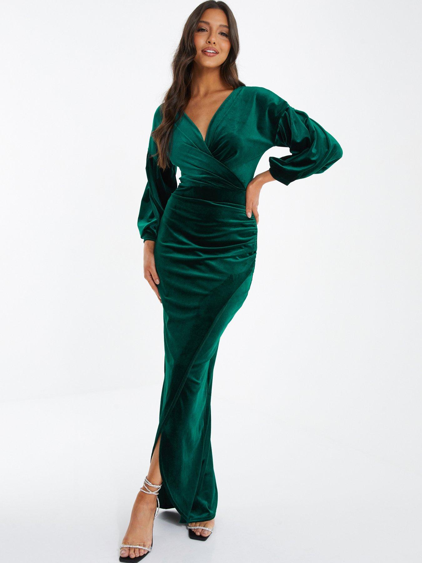 Quiz Velvet Wrap Maxi Dress - Green | very.co.uk