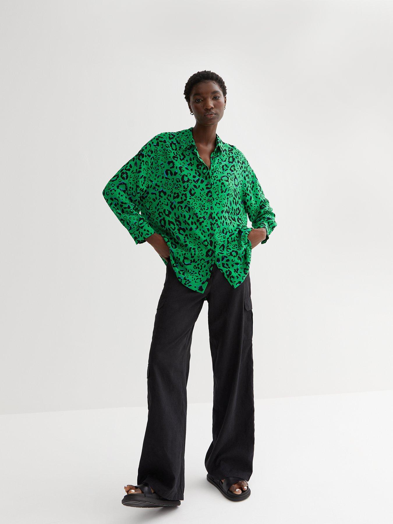 green leopard print shirt new look