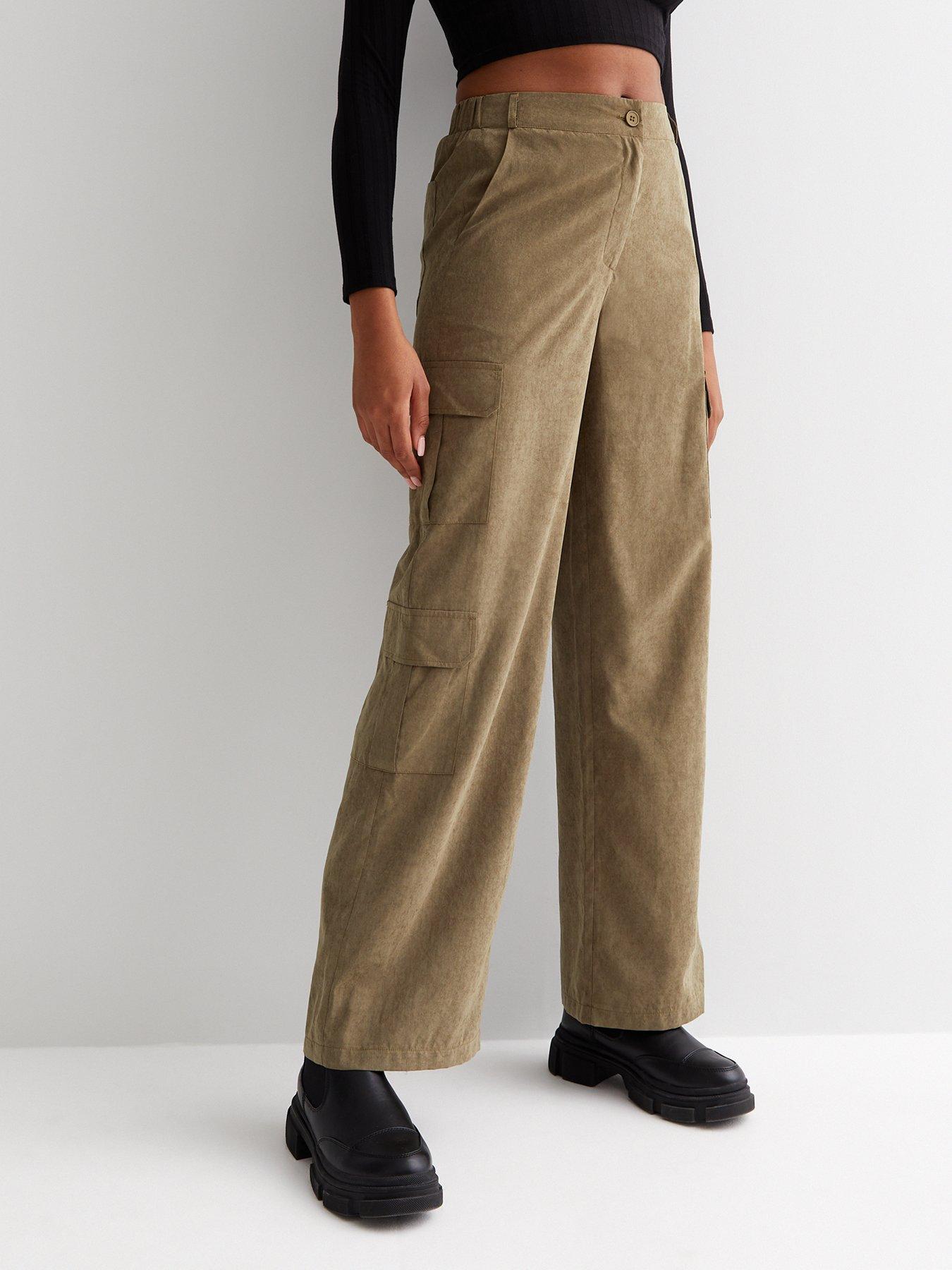 Khaki Wide Leg Cargo Trousers