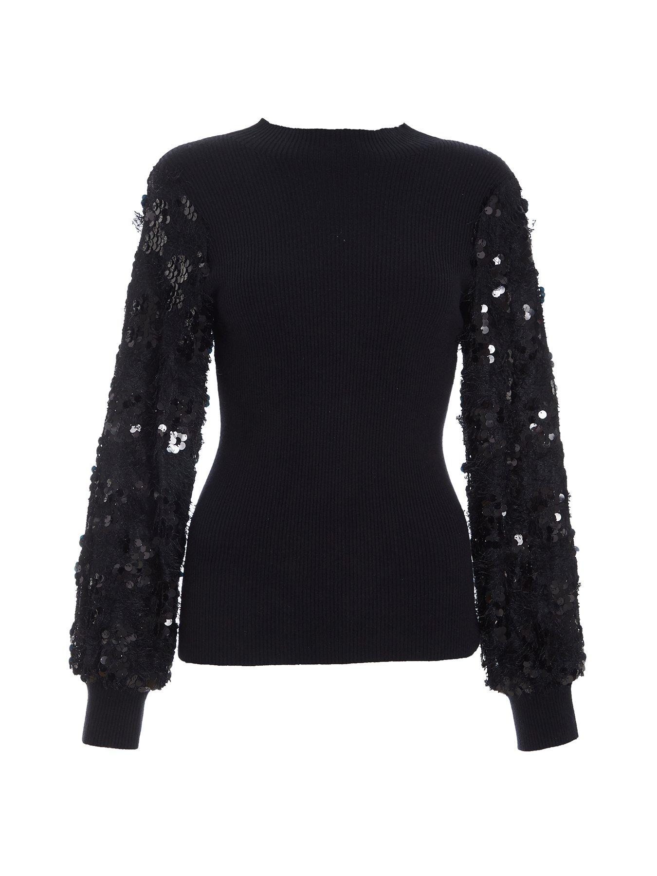 Image 4 of 6 of Quiz Embellished High Neck Jumper - Black