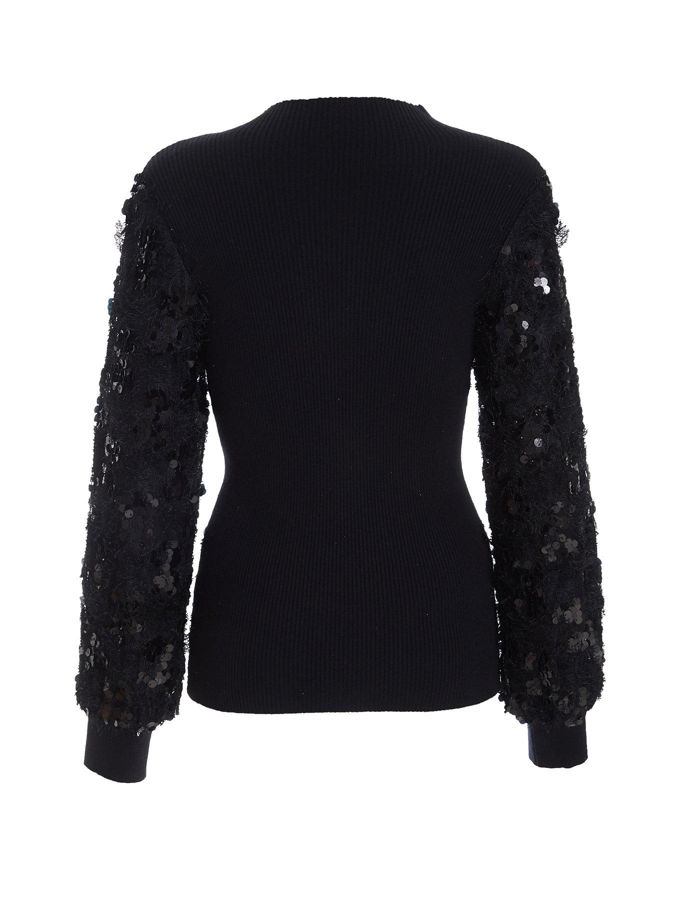 Image 5 of 6 of Quiz Embellished High Neck Jumper - Black