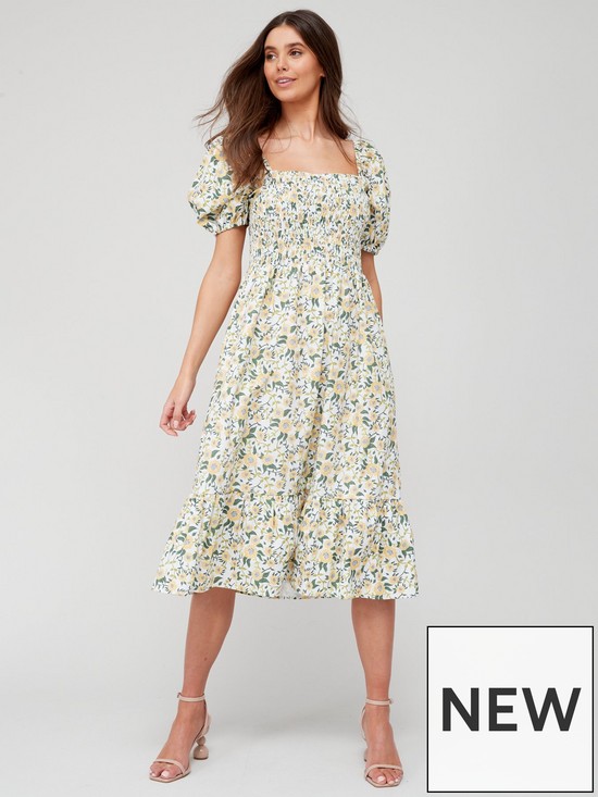 Barbour Barbour Bloomfield Square Neck Floral Dress - Yellow | very.co.uk