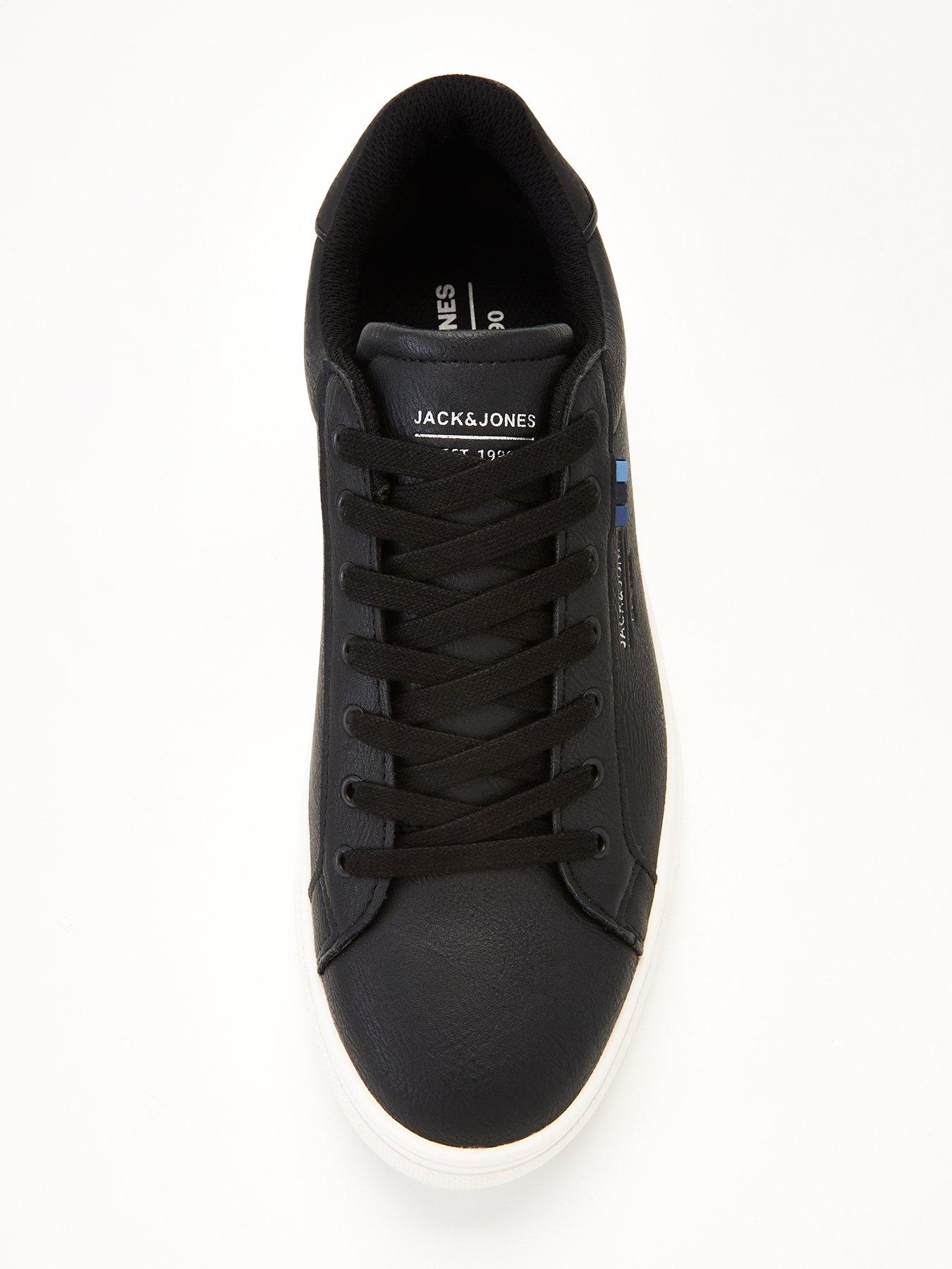Image 4 of 6 of Jack & Jones Faux Leather Lace Up Trainers - Black