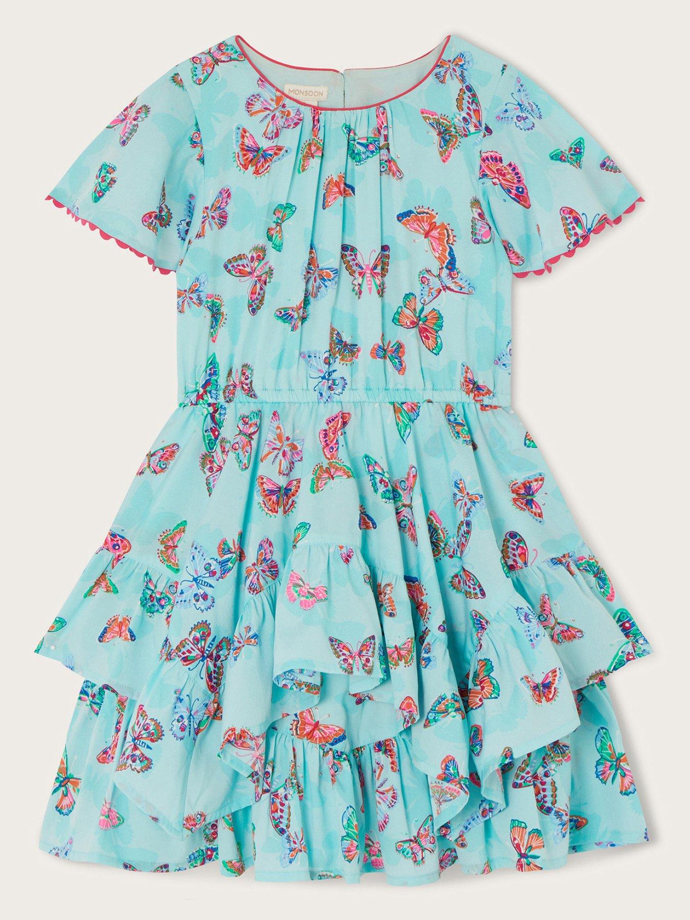 Monsoon Girls Butterfly Woven Dress Blue very.co.uk