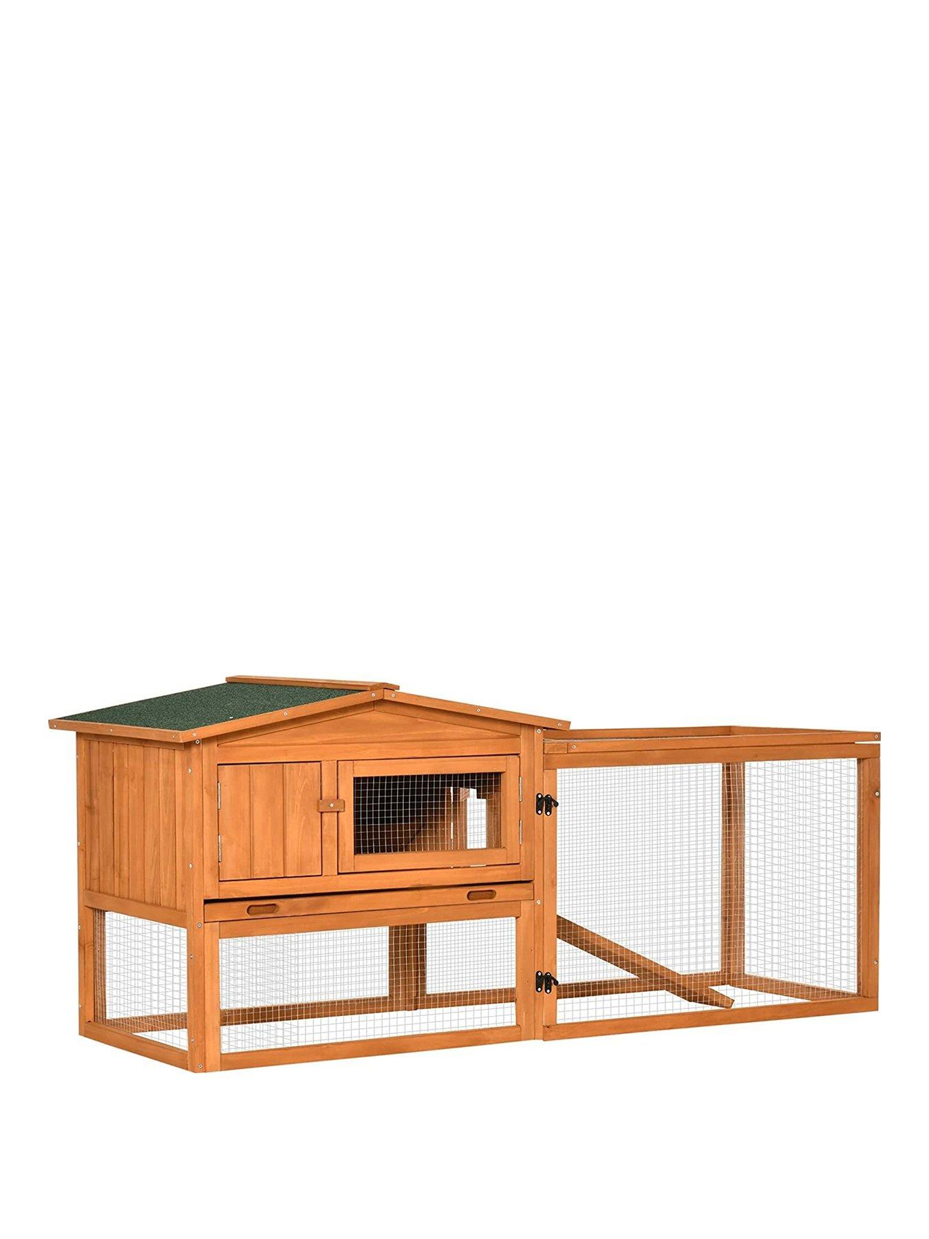 Product photograph of Pawhut Rabbit Hutch And Run Outdoor Bunny Cage Wooden Guinea Pig Hide House With Sliding Tray Hay Rack Ramp 156 X 58 X 68cm from very.co.uk