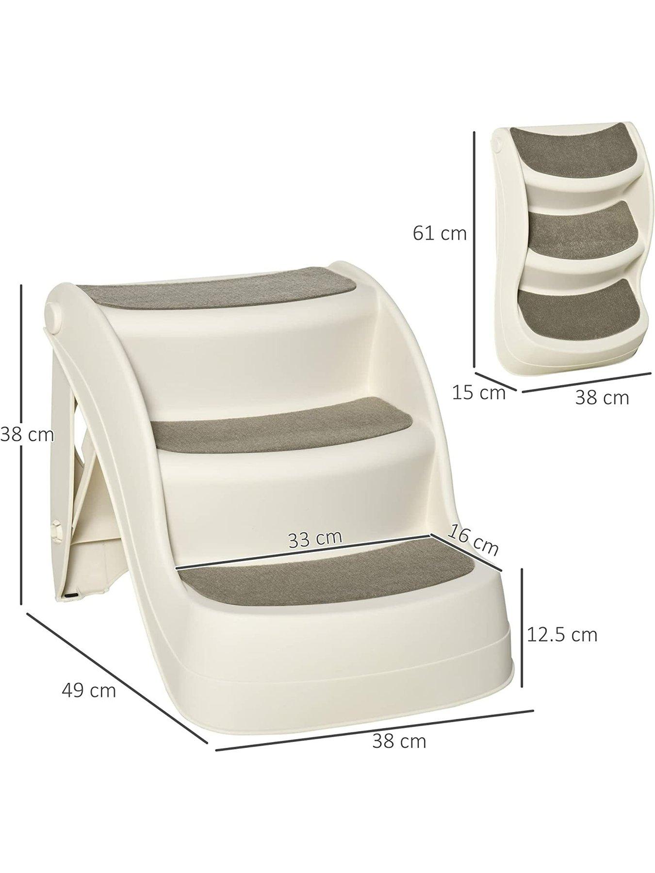 Image 2 of 7 of PawHut Foldable Pet Stairs Portable Dog Steps 3-Step Design with Non-slip Mats for High Beds, Sofas, 49 x 38 x 38 cm, Cream