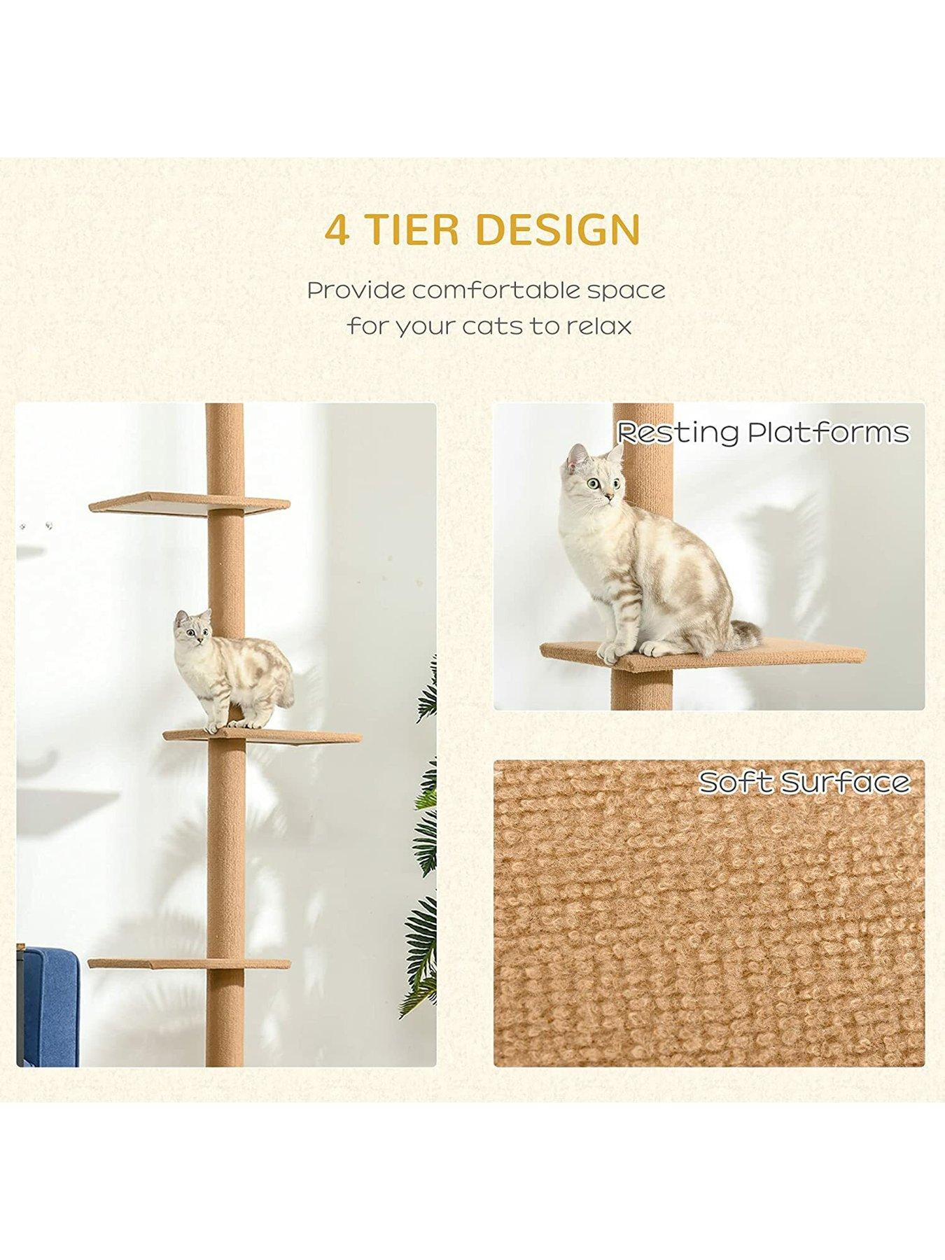 Image 5 of 7 of PawHut 260cm Floor To Ceiling Cat Tree w/ 3 Perches Flannel Upholstery Kitten Brown