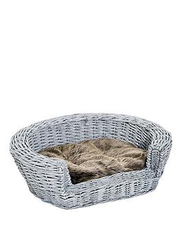Product photograph of Pawhut Wicker Pet Bed Willow Dog Cat Sofa Couch Puppy Basket With Cushion Grey 57l X 46w X 17 5h Cm from very.co.uk