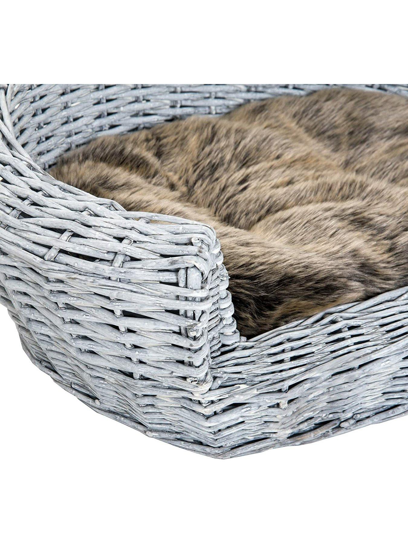 Image 3 of 7 of PawHut Wicker Pet Bed Willow Dog Cat Sofa Couch Puppy Basket with Cushion Grey 57L x 46W x 17.5H cm...