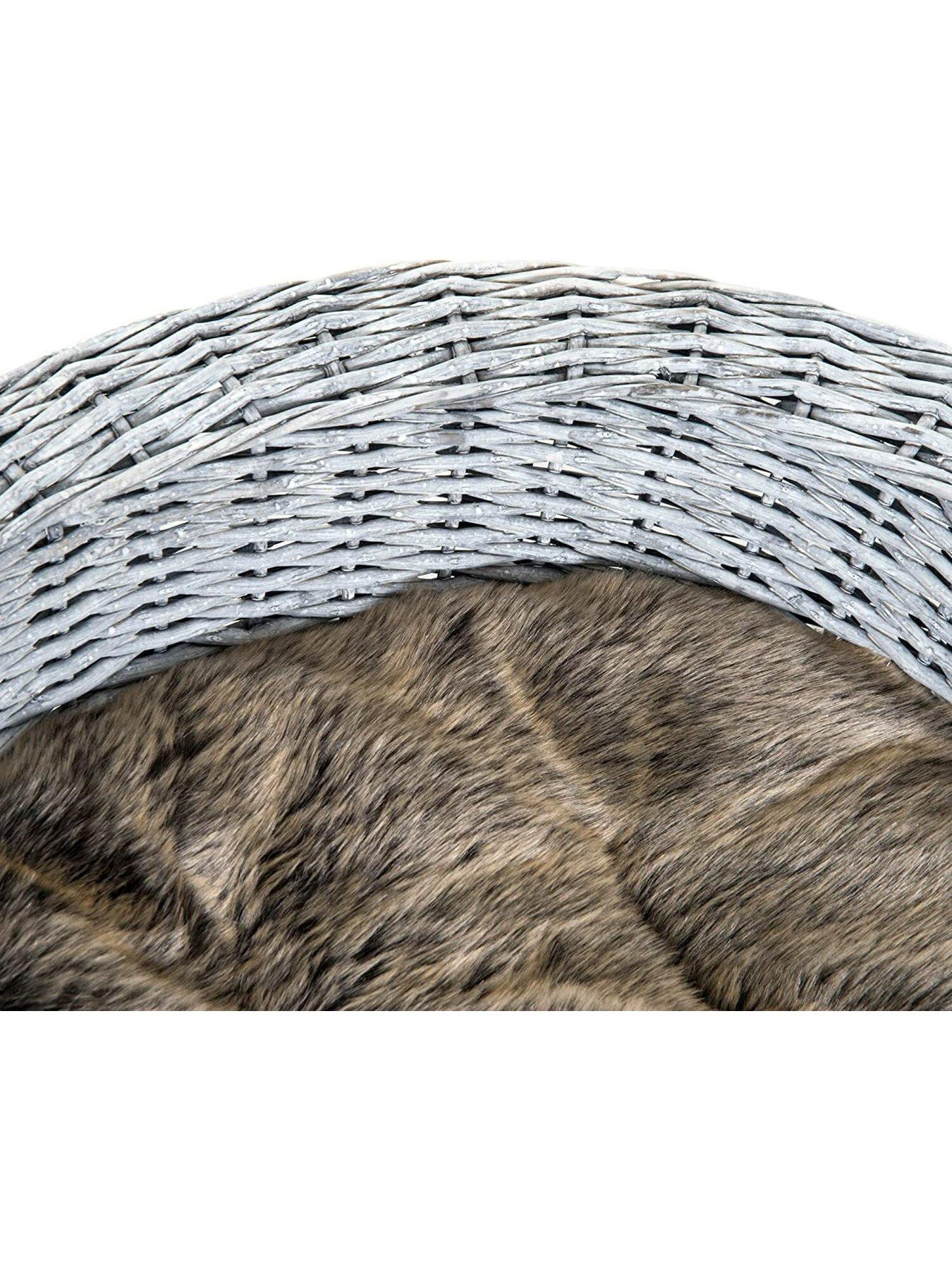 Image 4 of 7 of PawHut Wicker Pet Bed Willow Dog Cat Sofa Couch Puppy Basket with Cushion Grey 57L x 46W x 17.5H cm...