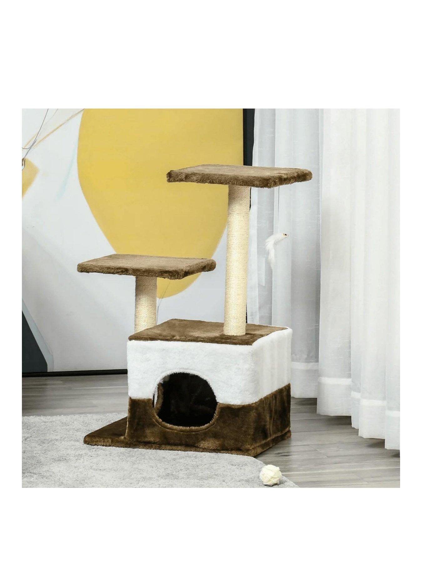 pawhut-cat-tree-tower-kitten-house-scratching-posts-with-condo-perch-interactive-mouse-toy-45-x-33-x-70-cm-brown