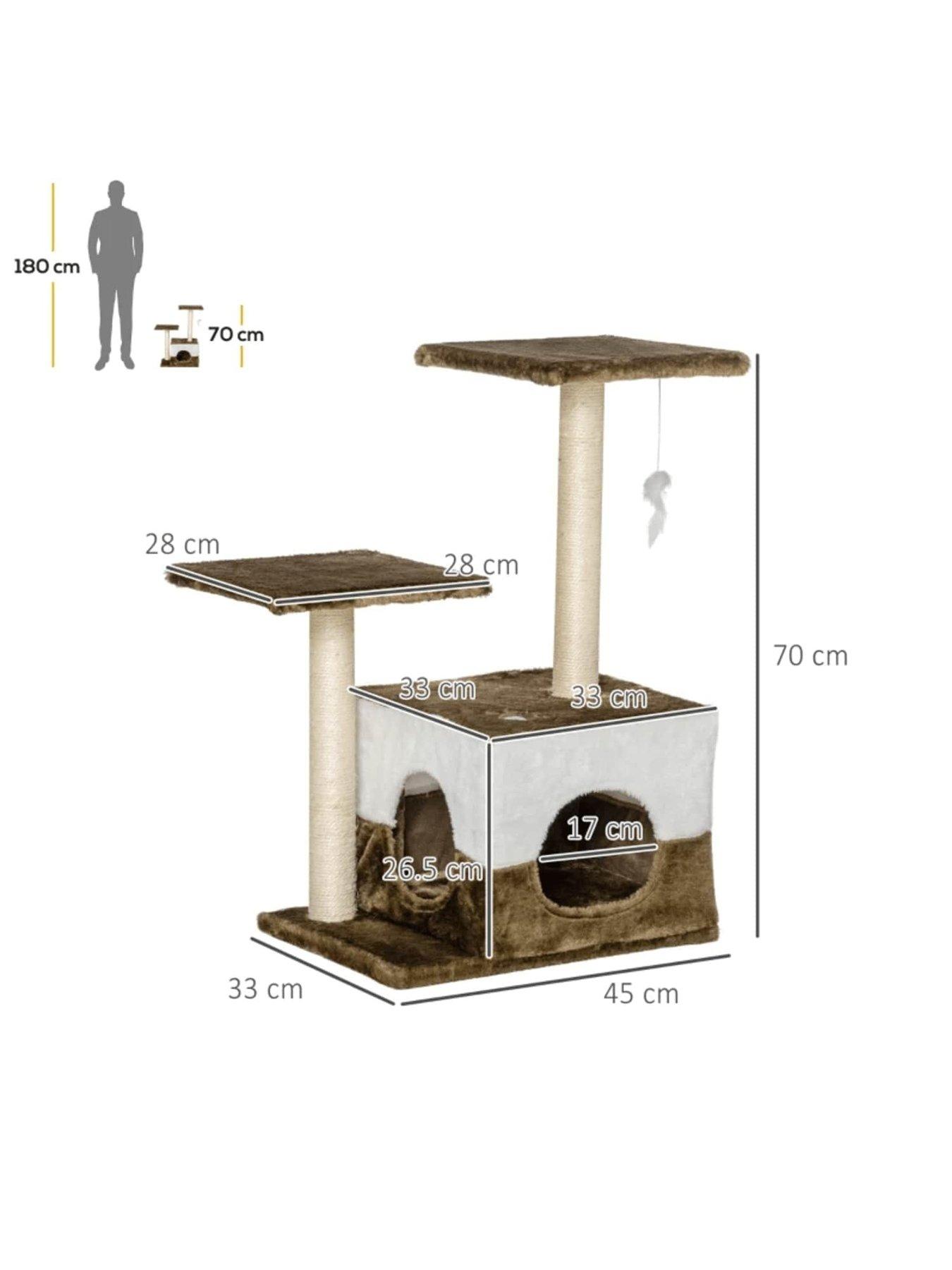 Image 2 of 7 of PawHut Cat Tree Tower Kitten House Scratching Posts with Condo Perch Interactive Mouse Toy, 45 x 33 x 70 cm, Brown