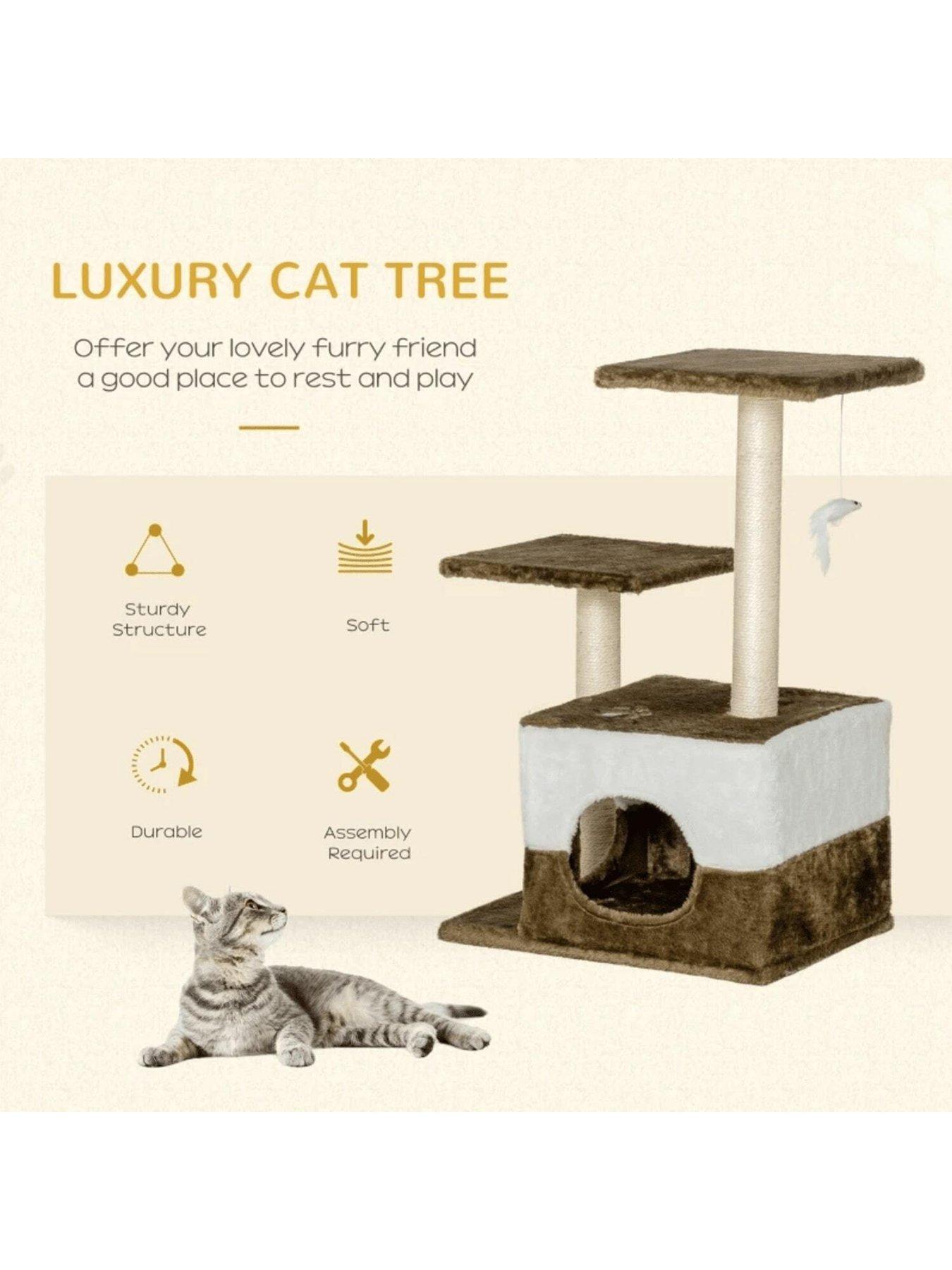 Image 5 of 7 of PawHut Cat Tree Tower Kitten House Scratching Posts with Condo Perch Interactive Mouse Toy, 45 x 33 x 70 cm, Brown