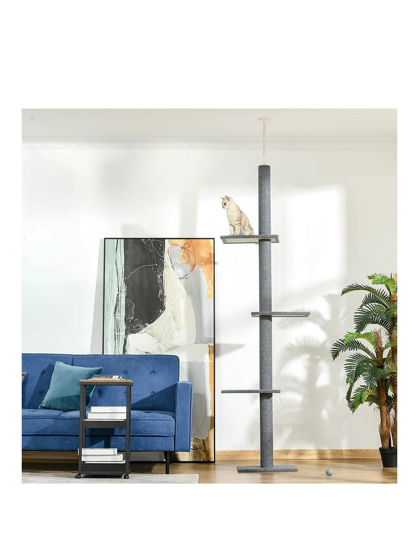 Product photograph of Pawhut 260cm Floor To Ceiling Cat Tree Activity Center W 3 Perches Kitten Grey from very.co.uk
