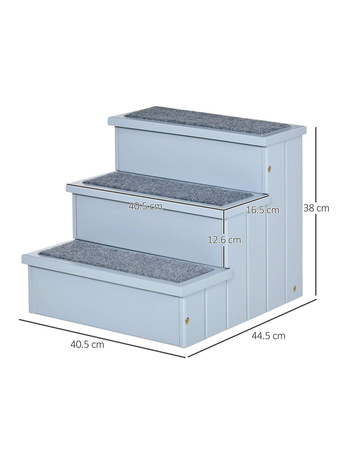 Image 2 of 7 of PawHut 3 Step Wooden Pet Stairs Steps Dog Stairs Carpet Non Slip Grey