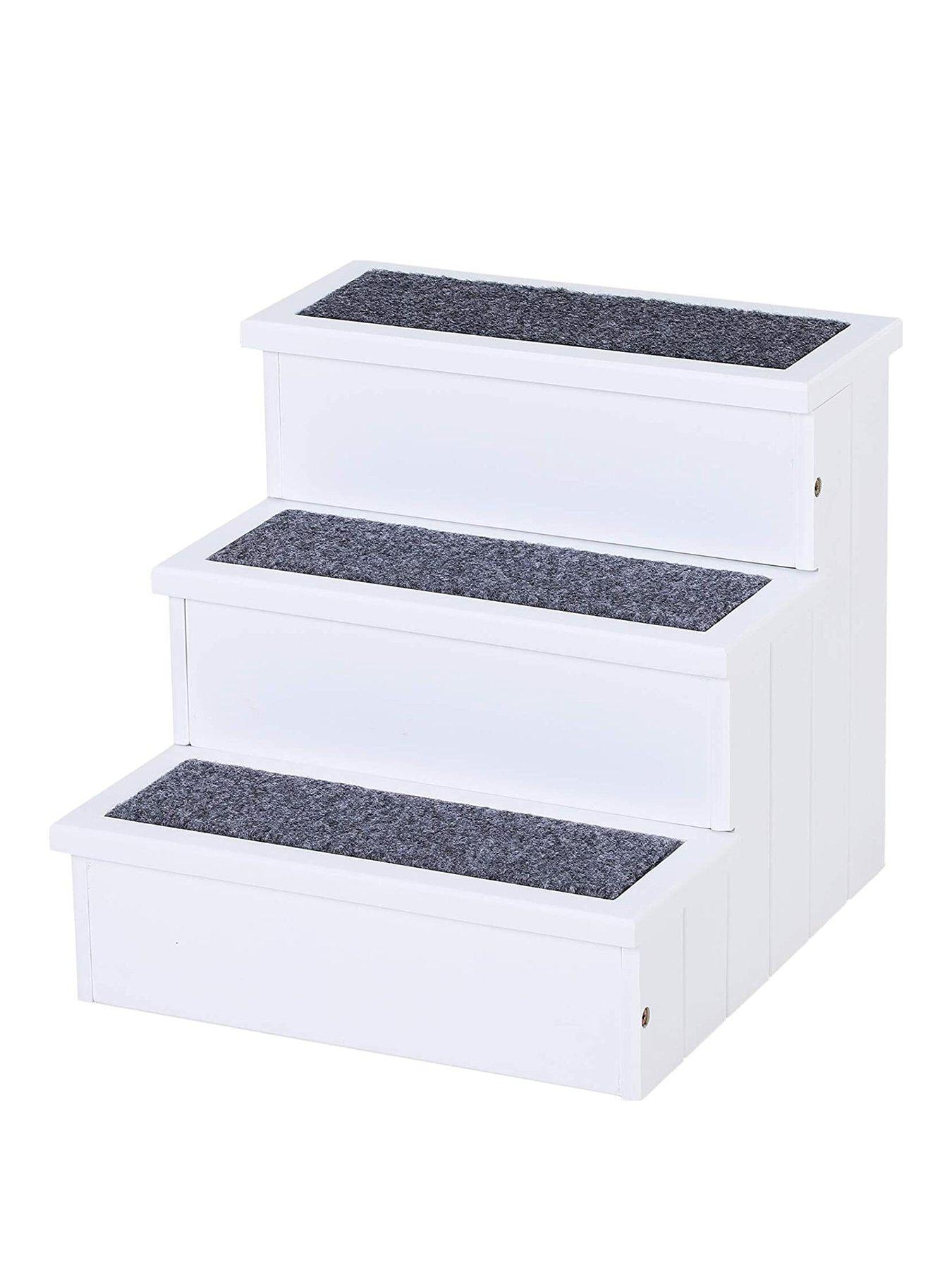 Product photograph of Pawhut Pet 3-step Stairs Ramp Wood Carpet Non Slip from very.co.uk