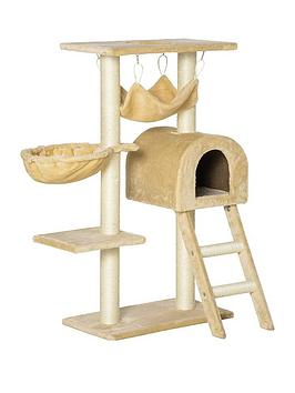 Product photograph of Pawhut Cat Tree Tower Kitten Activity Center Scratching Post W Hammock Condo Bed Basket from very.co.uk