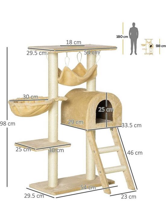 stillFront image of pawhut-cat-tree-tower-kitten-activity-center-scratching-post-whammock-condo-bed-basket