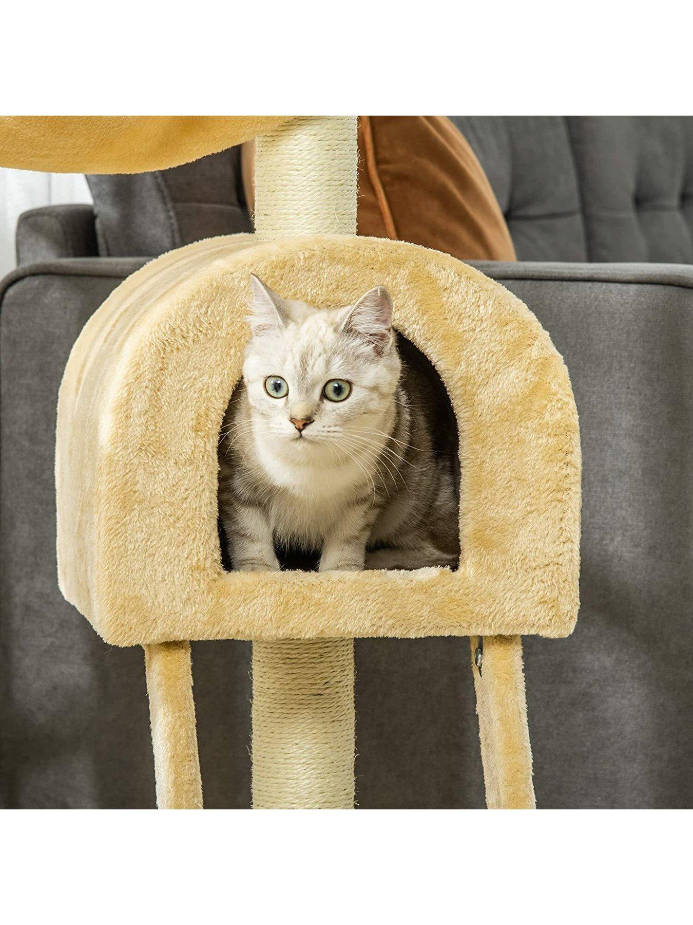 Cat scratching store post with seat