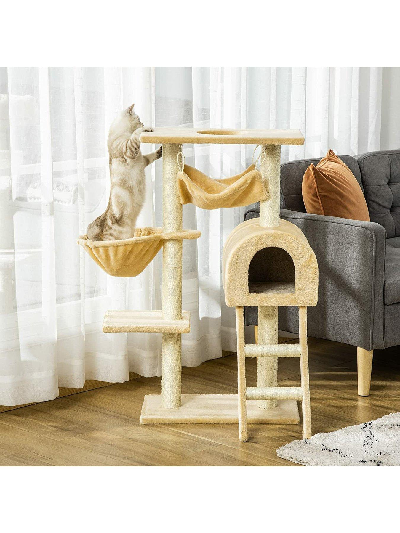 Image 5 of 7 of PawHut Cat Tree Tower Kitten Activity Center Scratching Post w/Hammock Condo Bed Basket