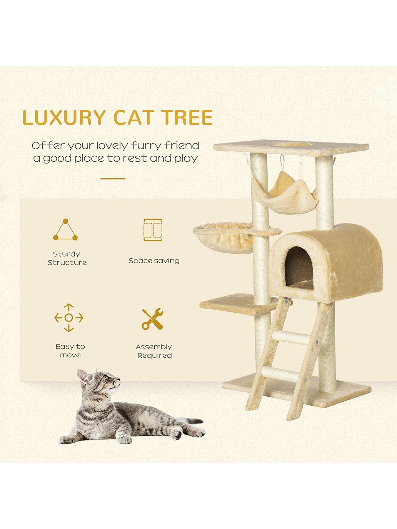 PawHut Cat Tree Tower Kitten Activity Center Scratching Post w Hammock Condo Bed Basket Very