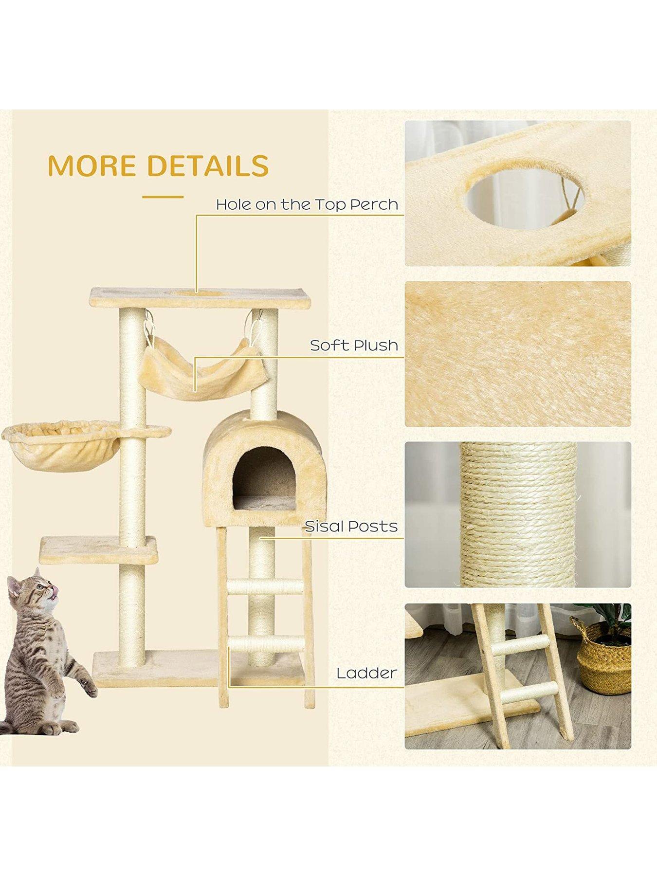 PawHut Cat Tree Tower Kitten Activity Center Scratching Post w Hammock Condo Bed Basket Very