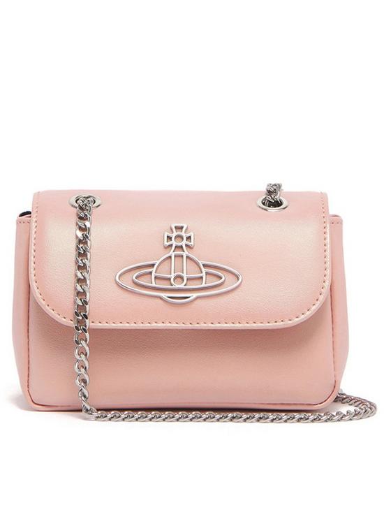 front image of vivienne-westwood-pearlised-leather-thin-line-orb-purse-withnbspchain-pink
