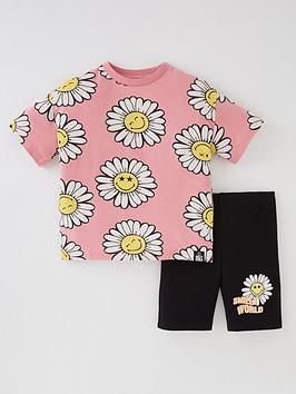 The Smiley Company Smiley World Daisy Longline Top And Cycling Short Set