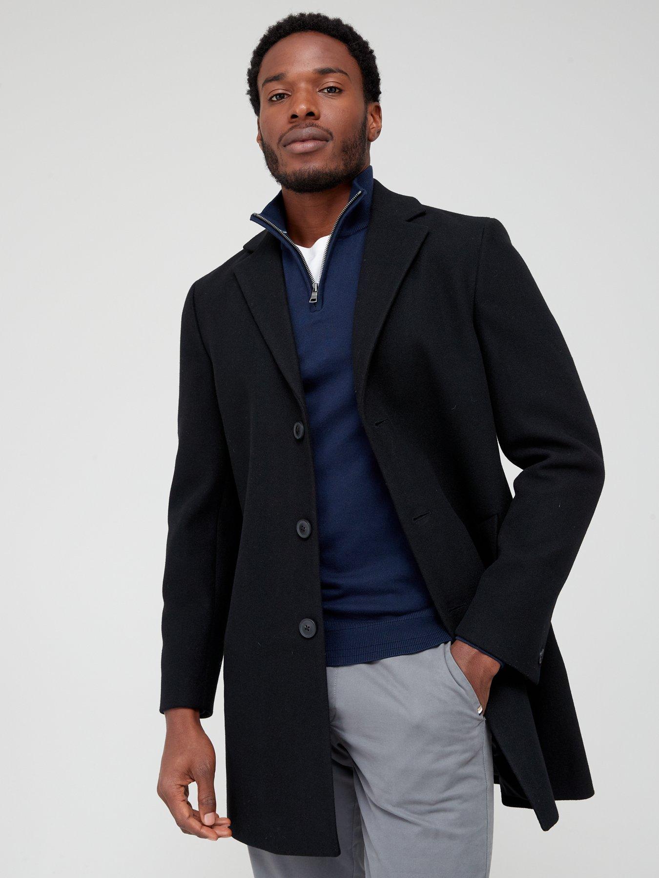 Faux Wool Over Coat - Black