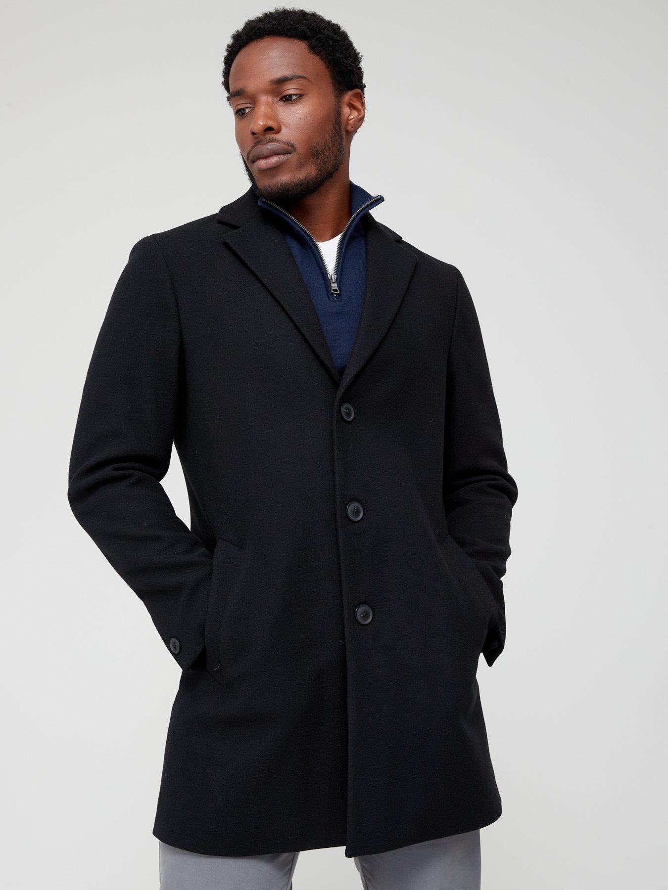 Very Man Faux Wool Over Coat - Black | Very.co.uk