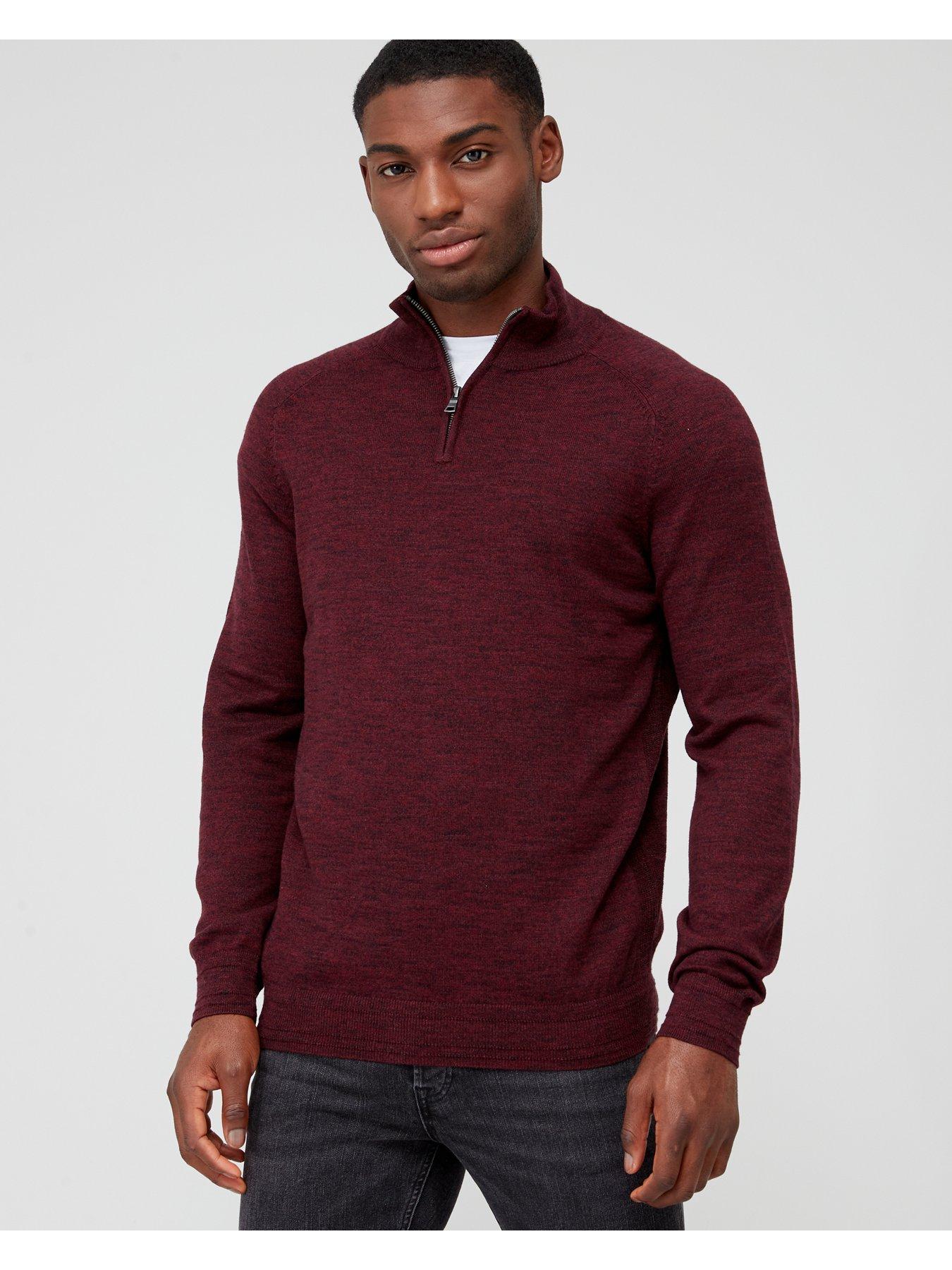 Mens red half 2025 zip sweater