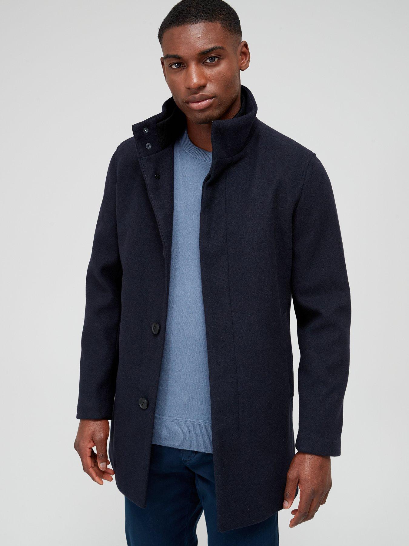 Grey funnel neck coat on sale mens