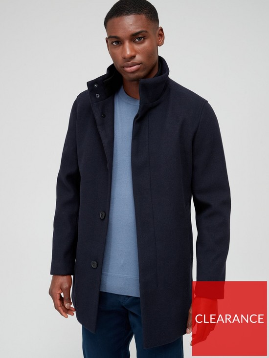 front image of very-man-faux-wool-funnel-neck-coat-navy