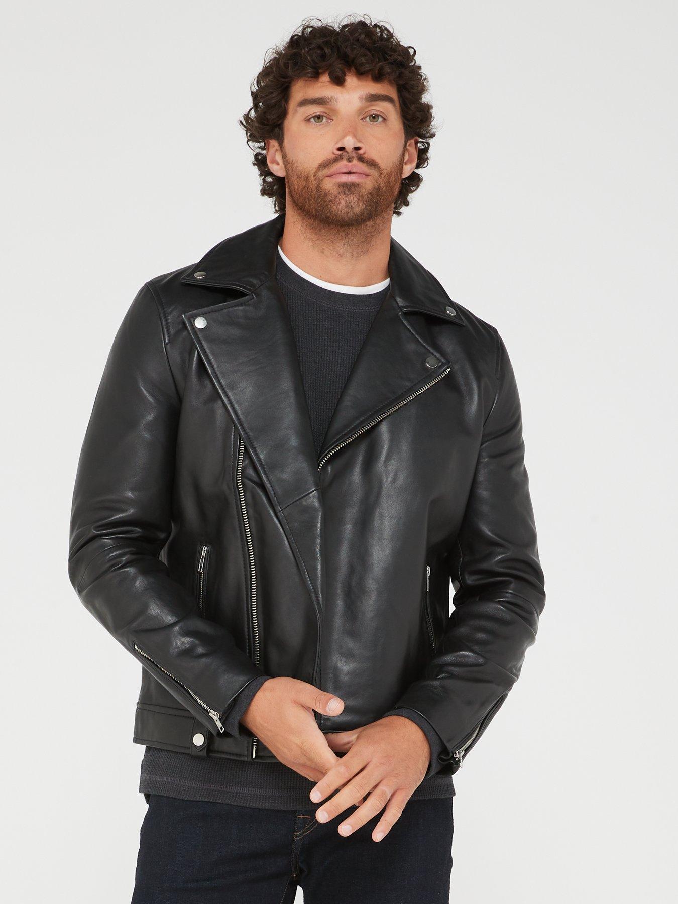 Men's black 2024 leather moto jacket