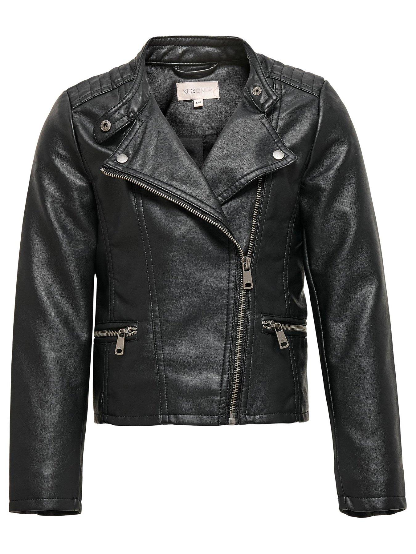 Only Kids Girls Freya Faux Leather Biker Jacket - Black