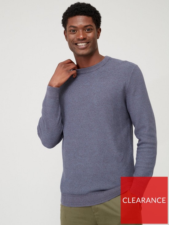 front image of very-man-textured-knitted-crew-blue