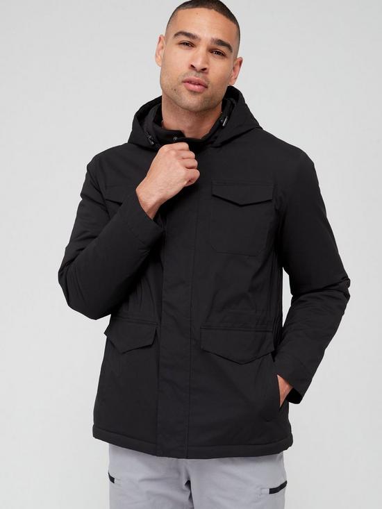 Very Man Smart 4 Pocket Hooded Jacket - Black | very.co.uk