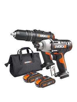 Product photograph of Worx 20v Drill Twin Pack Hammer Drill Amp Impact Driver Wx902 from very.co.uk