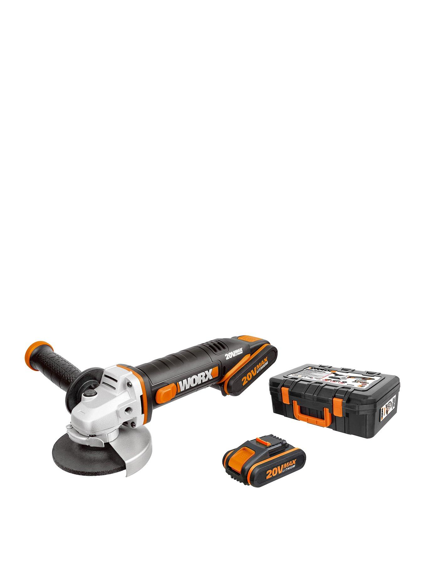 Product photograph of Worx 20v Cordless Angle Grinder With 2 Batteries Wx800 from very.co.uk