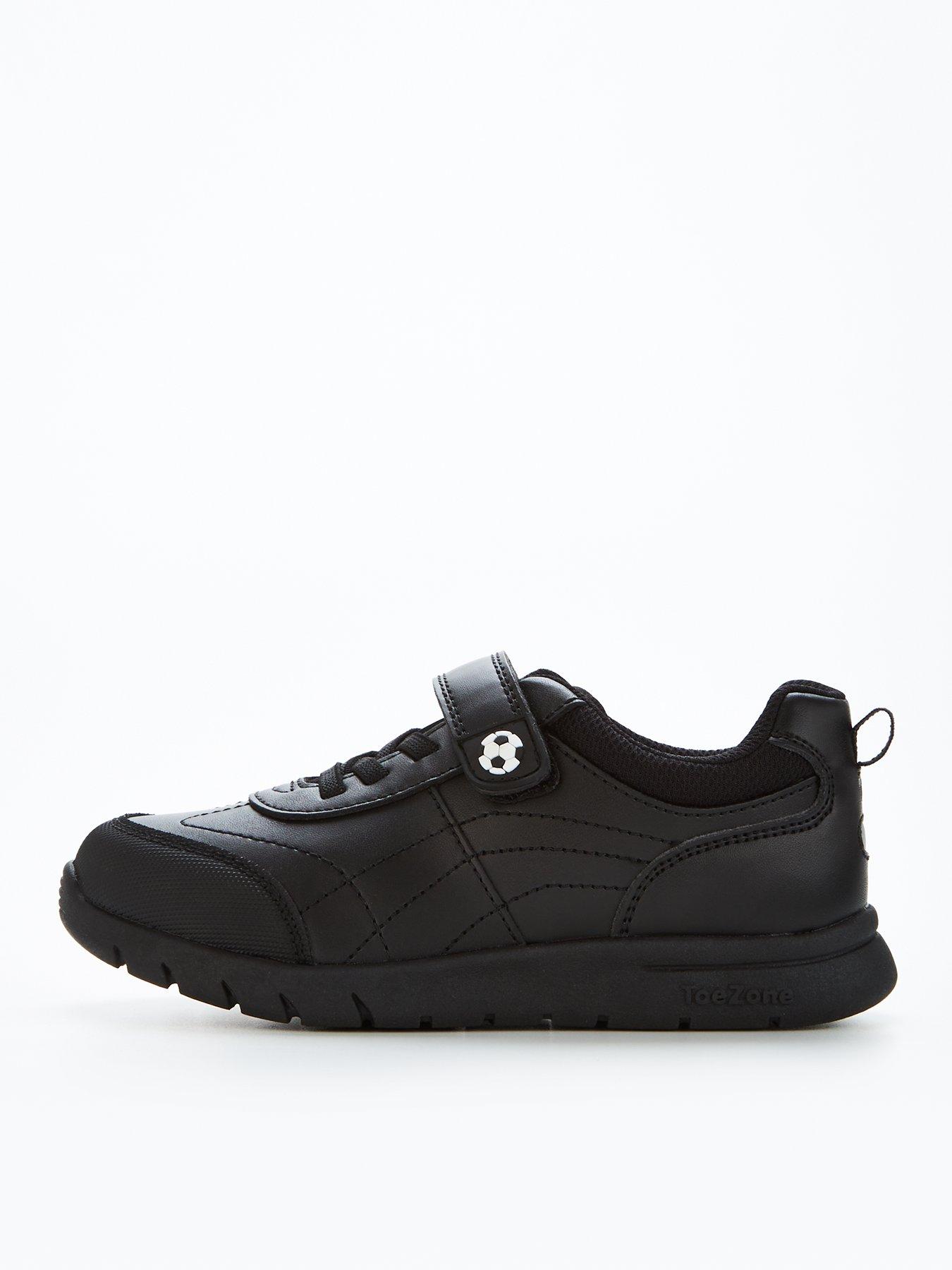 undefined Boys ToeZone Leather Football Strap Trainers - Black