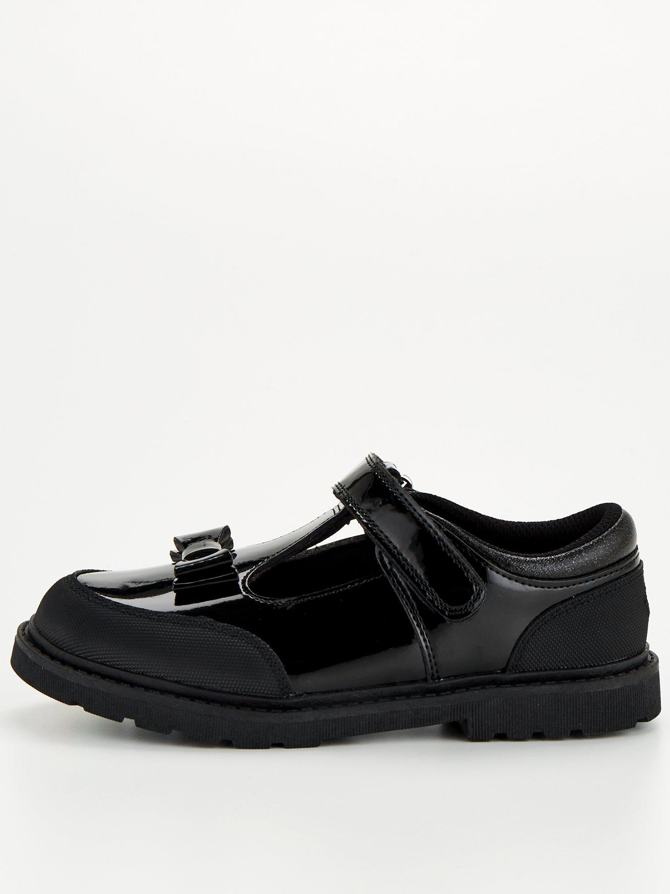 The Very Collection Toezone Girls T-bar Patent Leather Bow Shoe - Black