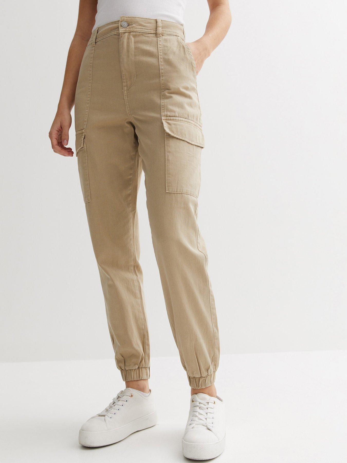 Cotton Cuffed Cargo Trousers - Stone