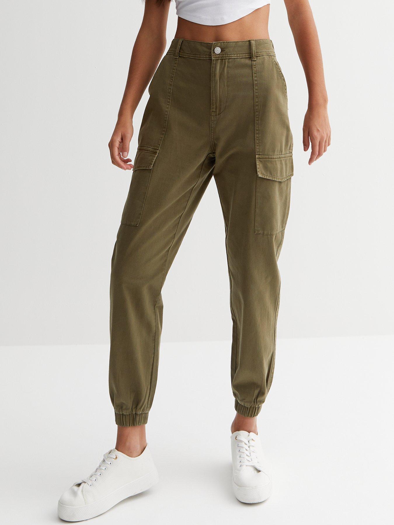 Black Cotton Cuffed Cargo Trousers