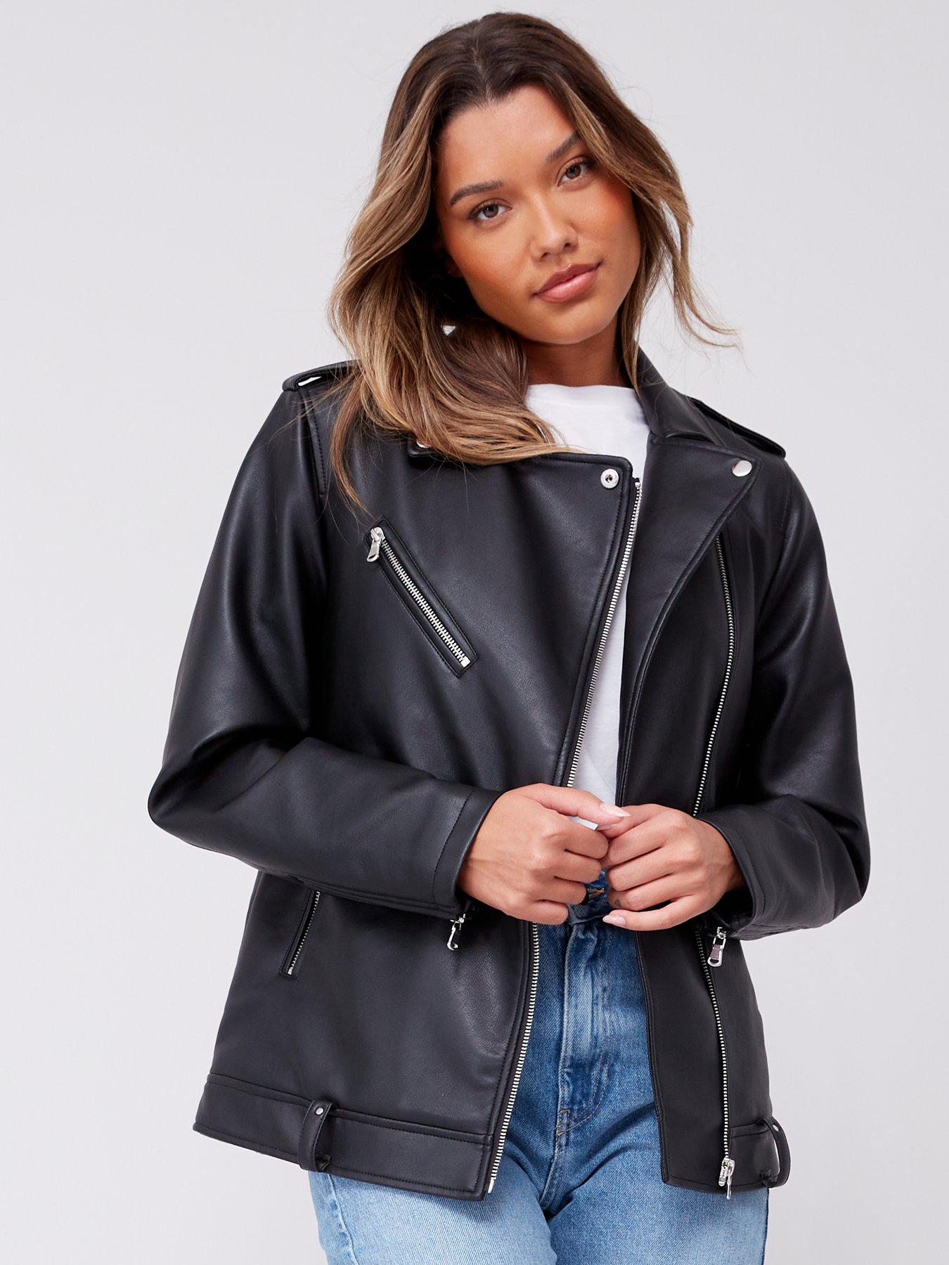 Black longline leather outlet jacket