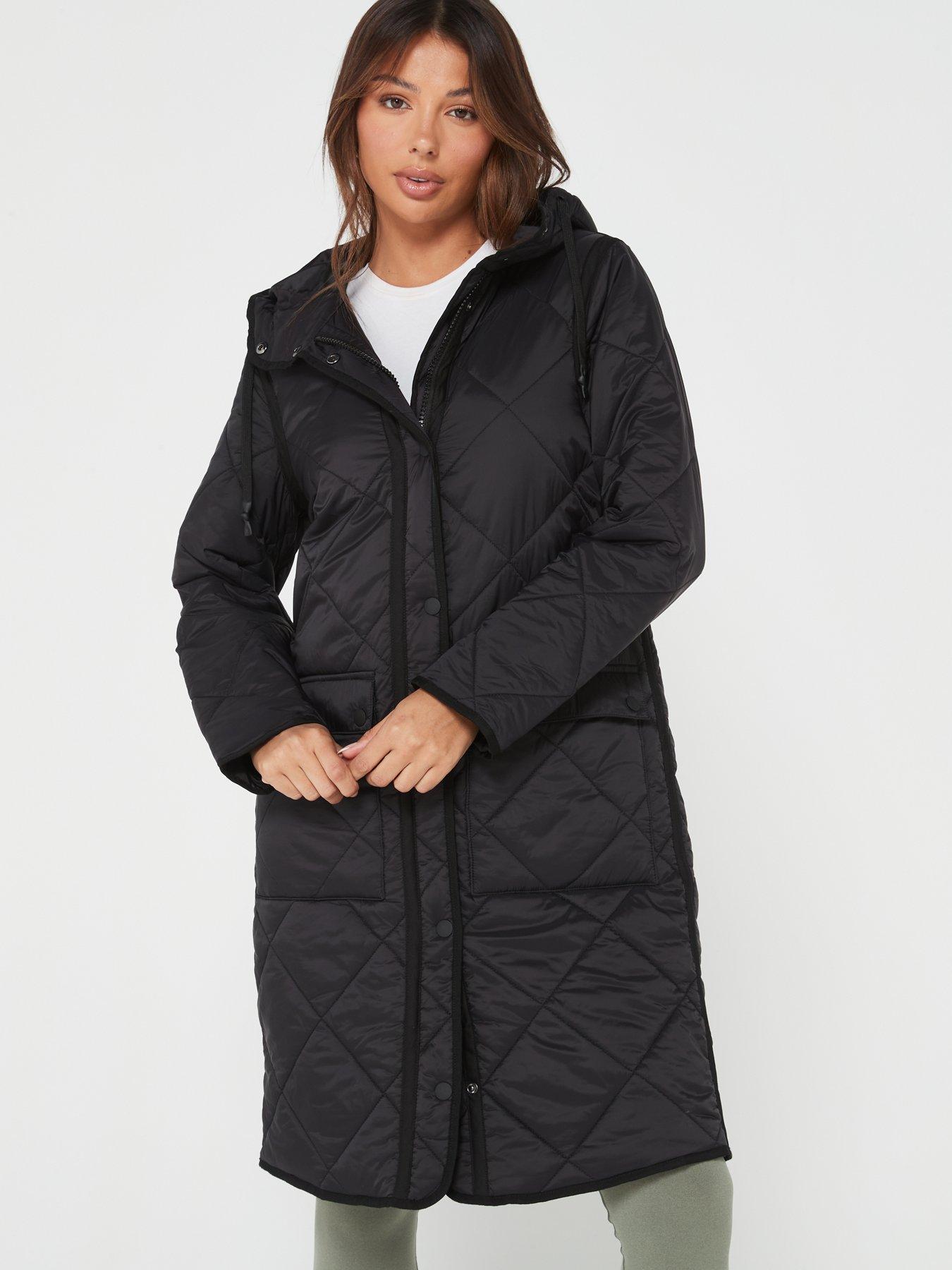 V by Very Lightweight Diamond Quilted Longline Coat - Black