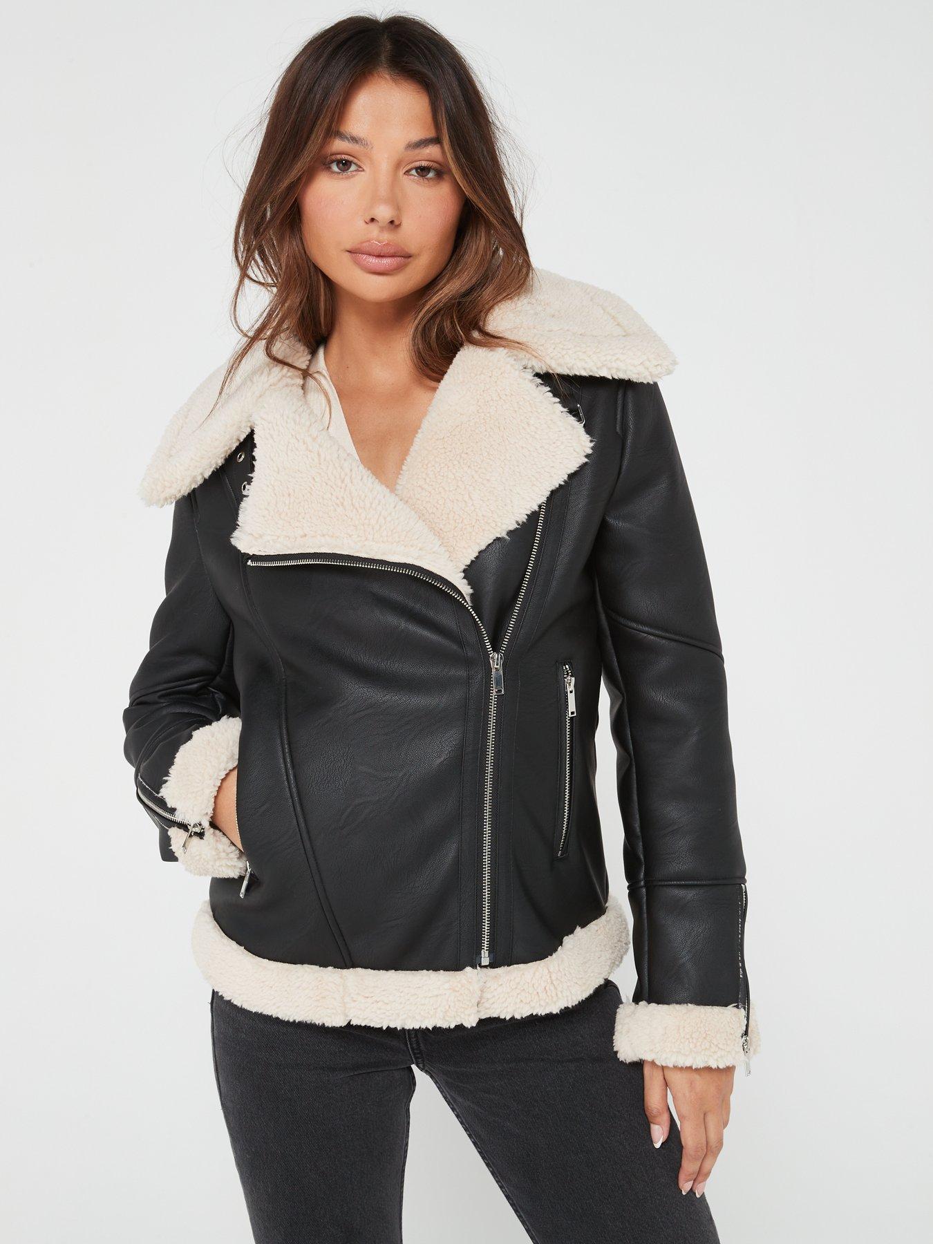 Women's Asymmetrical Jacket  Shearling Biker Leather Jacket