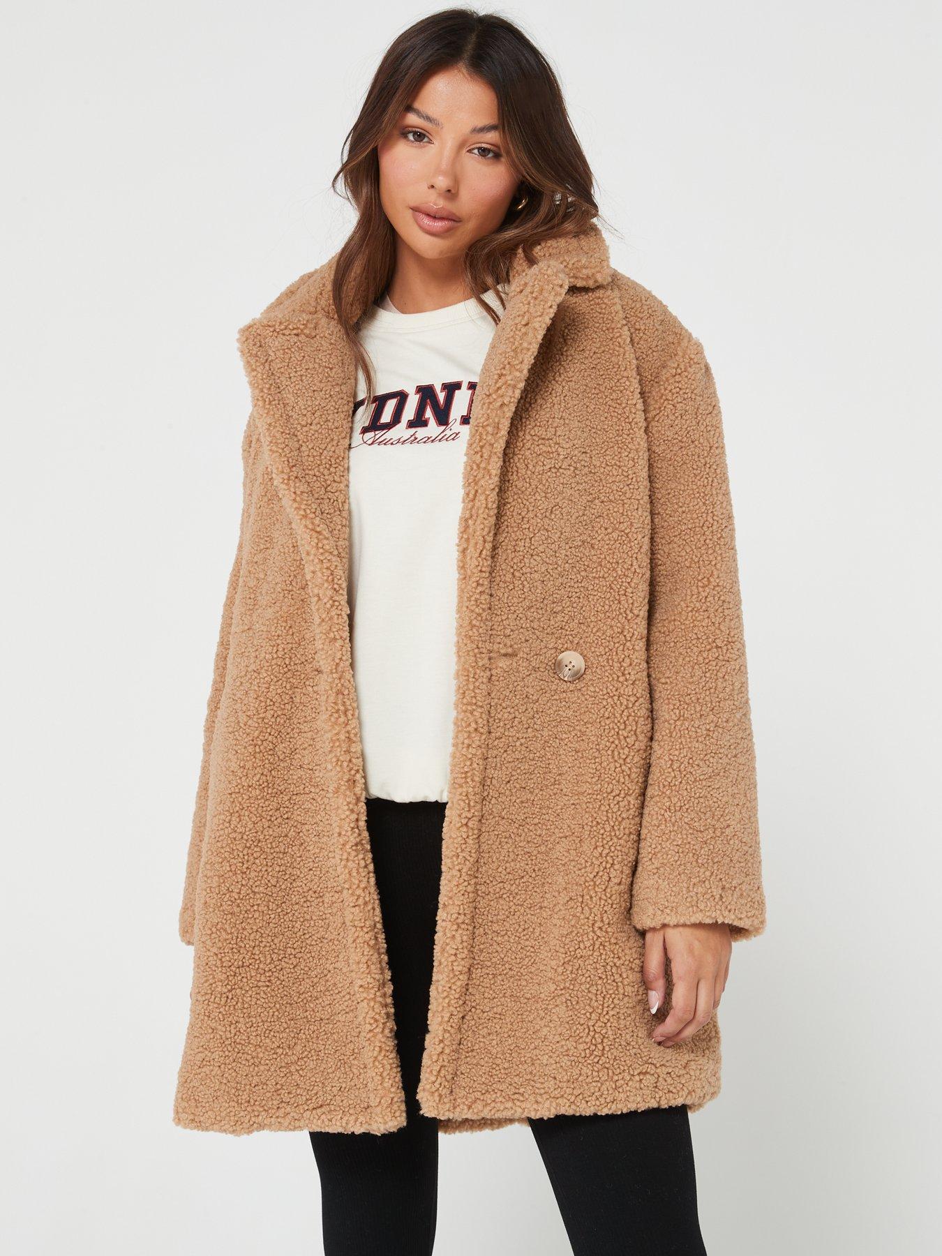 New Look Tan Teddy Long Coat