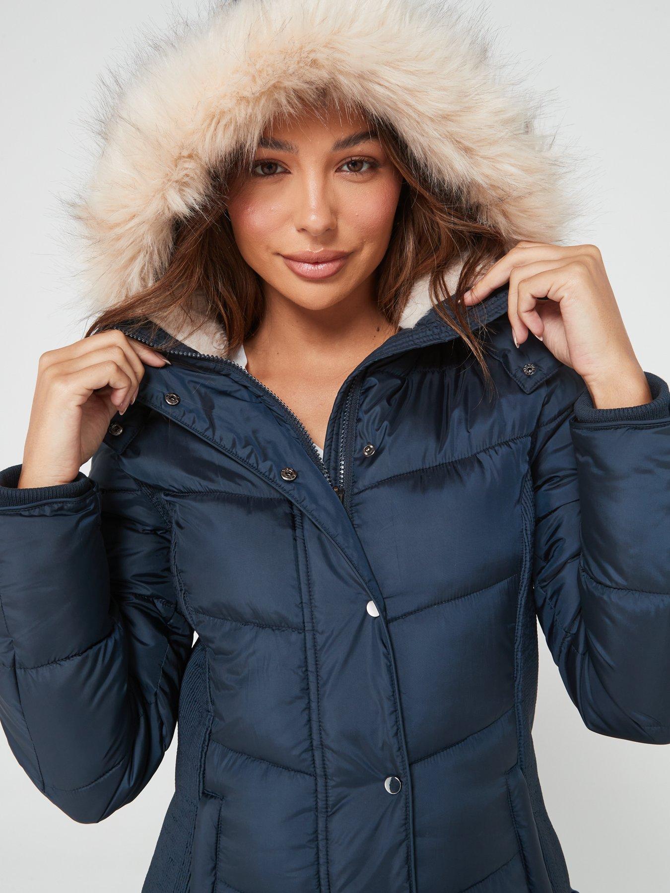 Everyday Waist Detail Padded Coat - Navy | Very.co.uk