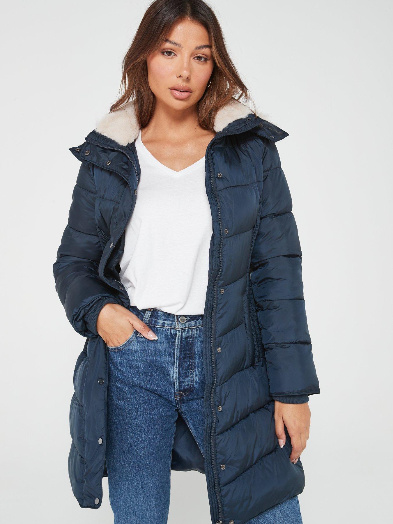 Everyday Waist Detail Padded Coat - Navy | Very.co.uk