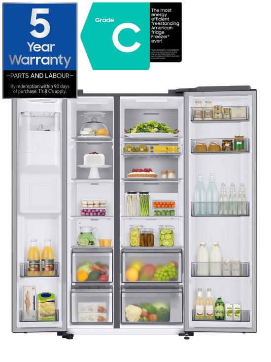 stillFront image of samsung-series-8-rs68a884csleu-american-style-fridge-freezernbspwith-spacemaxtrade-technology-c-rated--nbspsilver